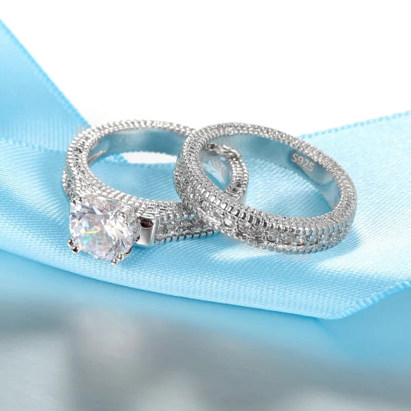 Couple Rings Set 925 Sterling Silver Color Anniversary Accessory