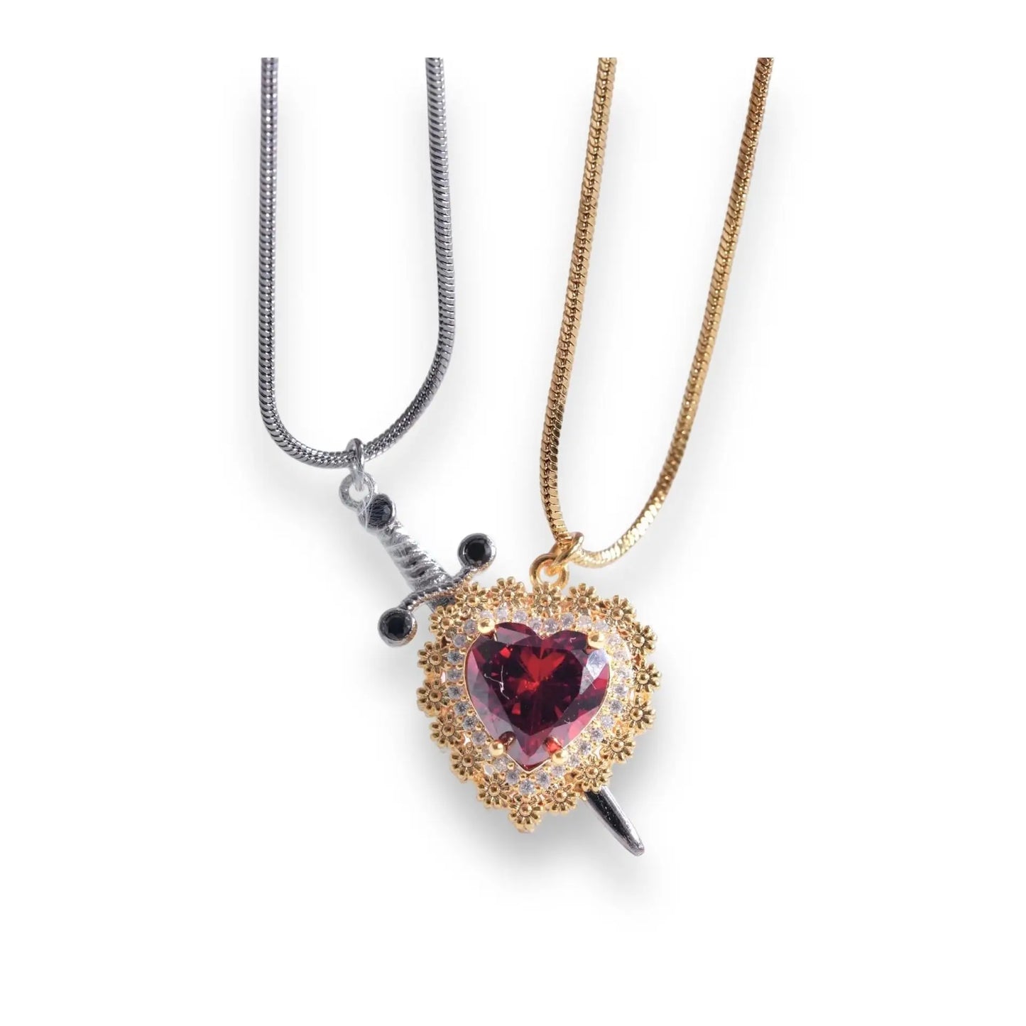 Heart and Sword Couple Necklace Collarbone Chain Sword
