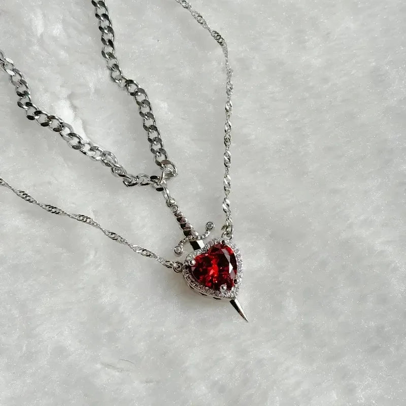 Heart and Sword Couple Necklace Collarbone Chain Sword
