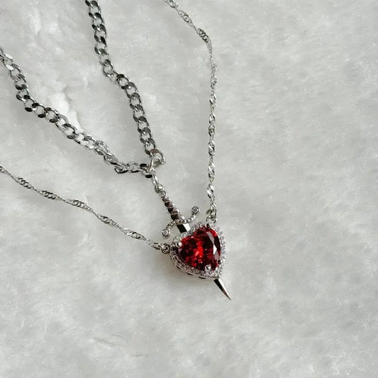 Heart and Sword Couple Necklace Collarbone Chain Sword