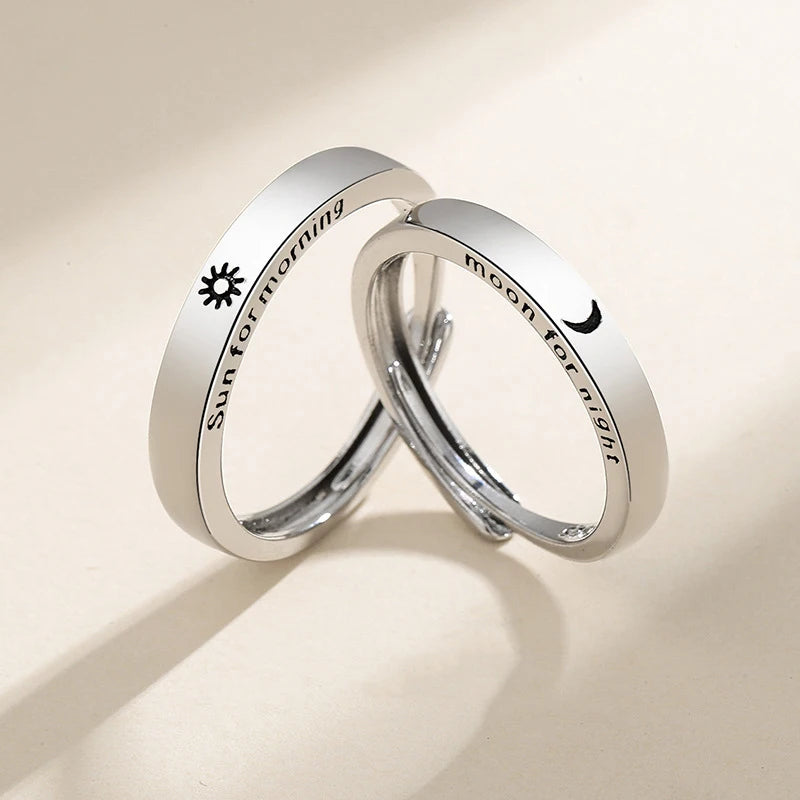 ouple Rings Silver Color Sun Moon Adjustable Open Ring For Women