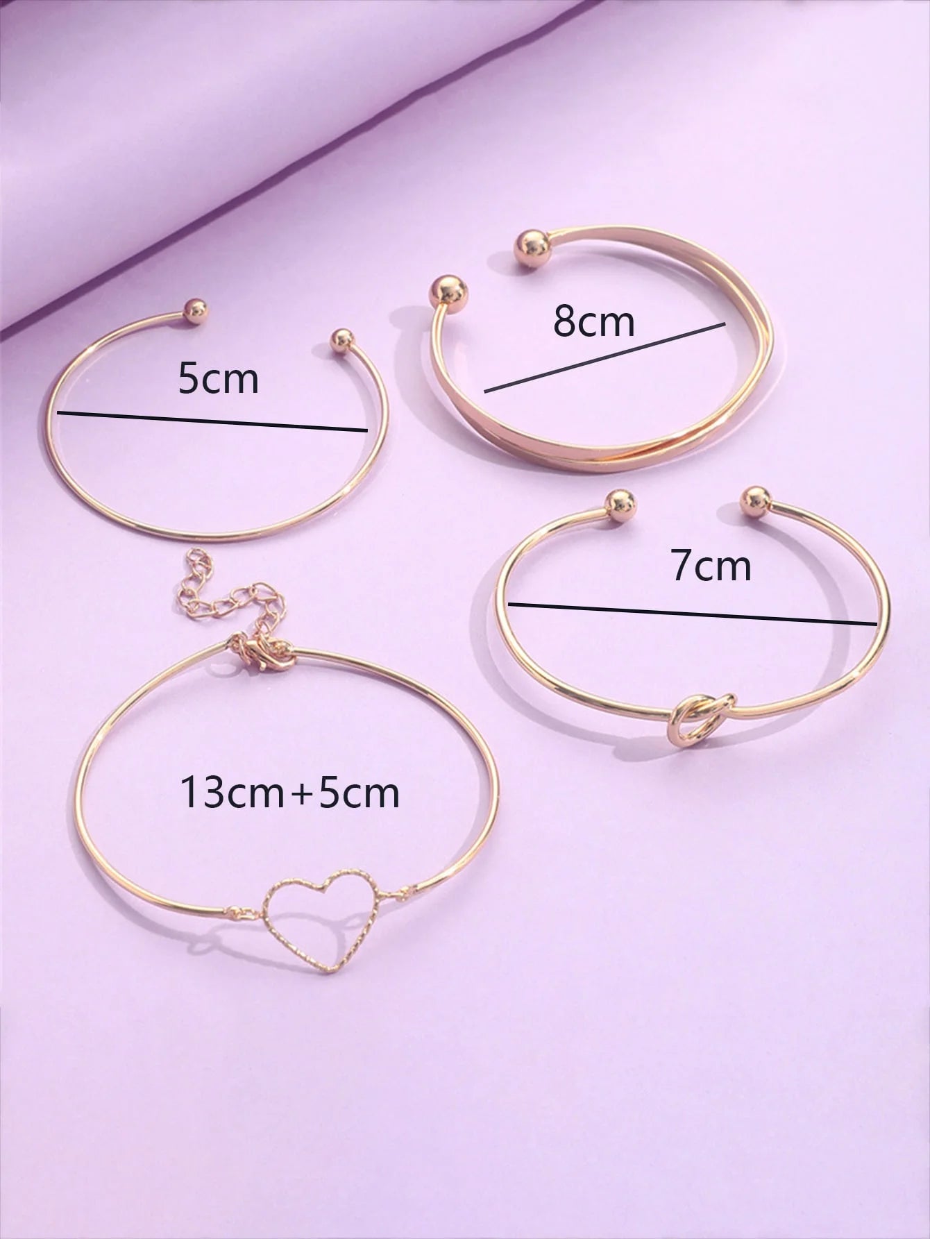 Bracelets for Women Fashion Alloy Love Heart Knot Cuff Bangle