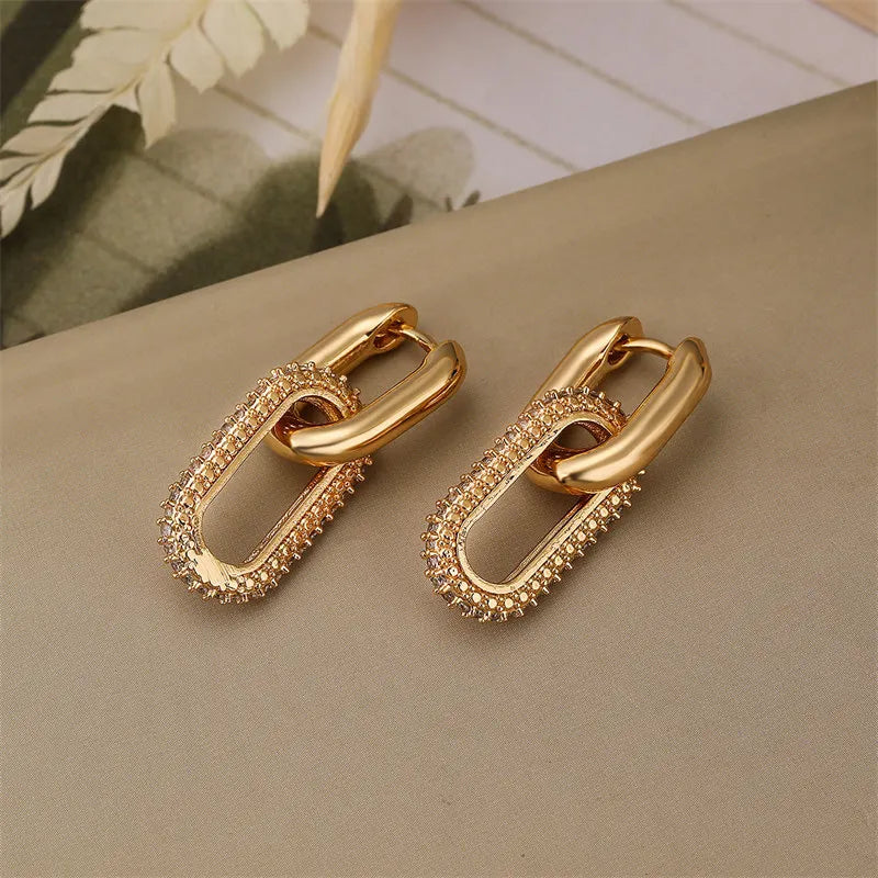 Shiny Rhinestone Geometric Earrings Ladies Fashion
