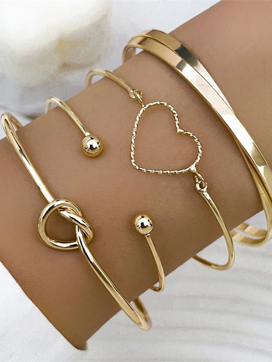Bracelets for Women Fashion Alloy Love Heart Knot Cuff Bangle