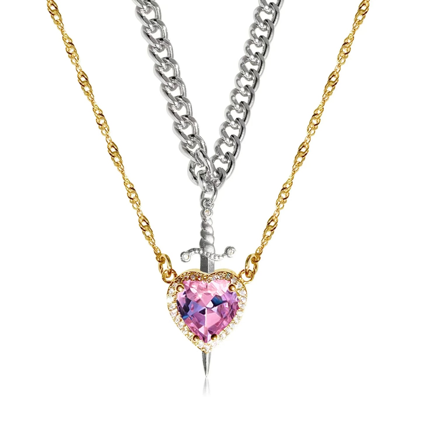 Heart and Sword Couple Necklace Collarbone Chain Sword