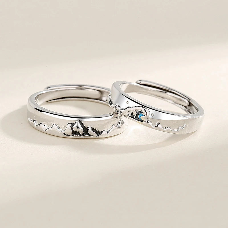 ouple Rings Silver Color Sun Moon Adjustable Open Ring For Women