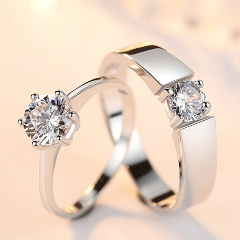 ouple Rings Silver Color Sun Moon Adjustable Open Ring For Women