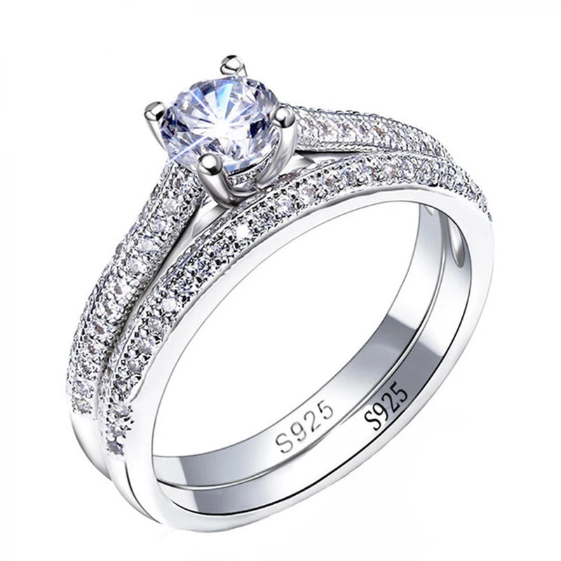 1 pair Vintage Halo 925 Sterling Silver Wedding Ring Set For Women