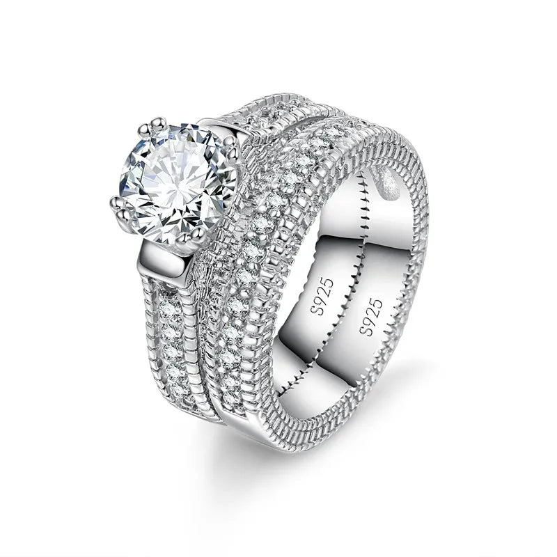 Couple Rings Set 925 Sterling Silver Color Anniversary Accessory