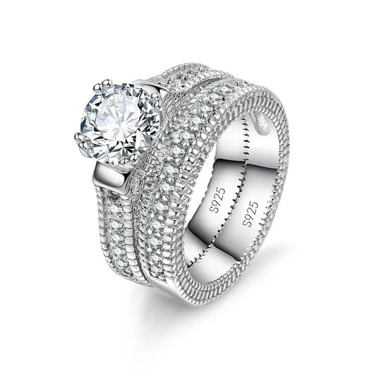 Couple Rings Set 925 Sterling Silver Color Anniversary Accessory