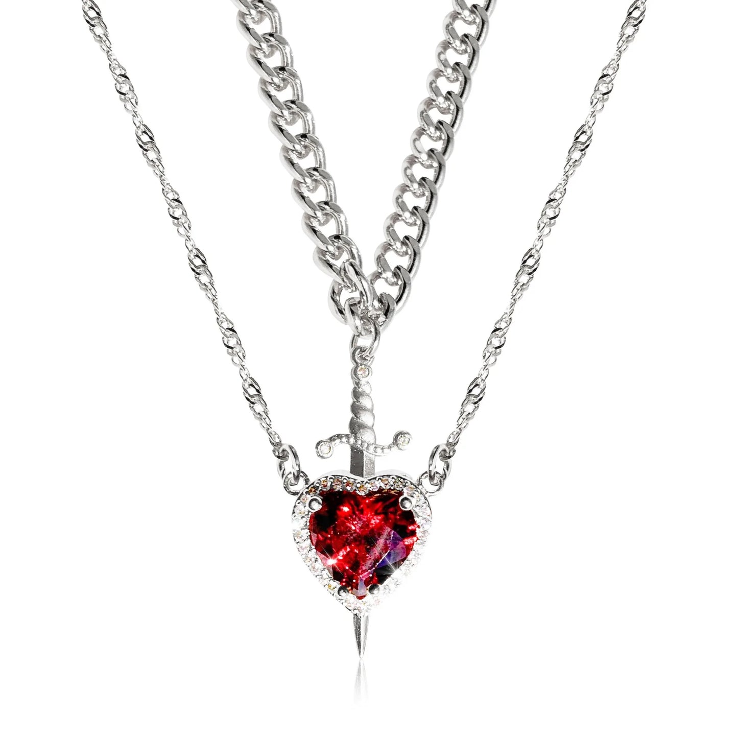 Heart and Sword Couple Necklace Collarbone Chain Sword