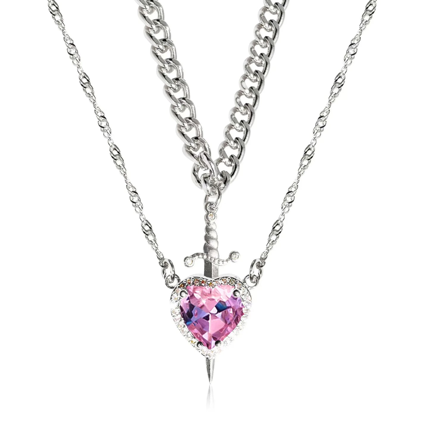 Heart and Sword Couple Necklace Collarbone Chain Sword