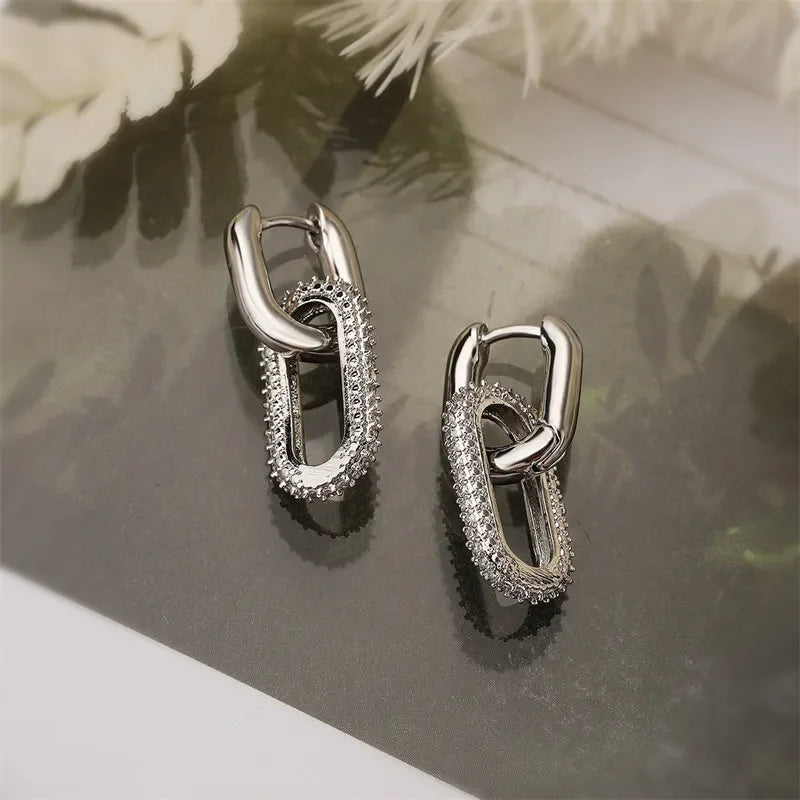 Shiny Rhinestone Geometric Earrings Ladies Fashion