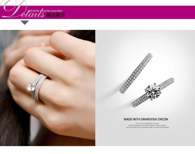 1 pair Vintage Halo 925 Sterling Silver Wedding Ring Set For Women