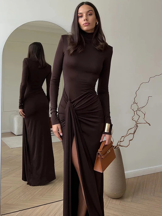 Turtleneck Thigh High Split Sexy  Dress