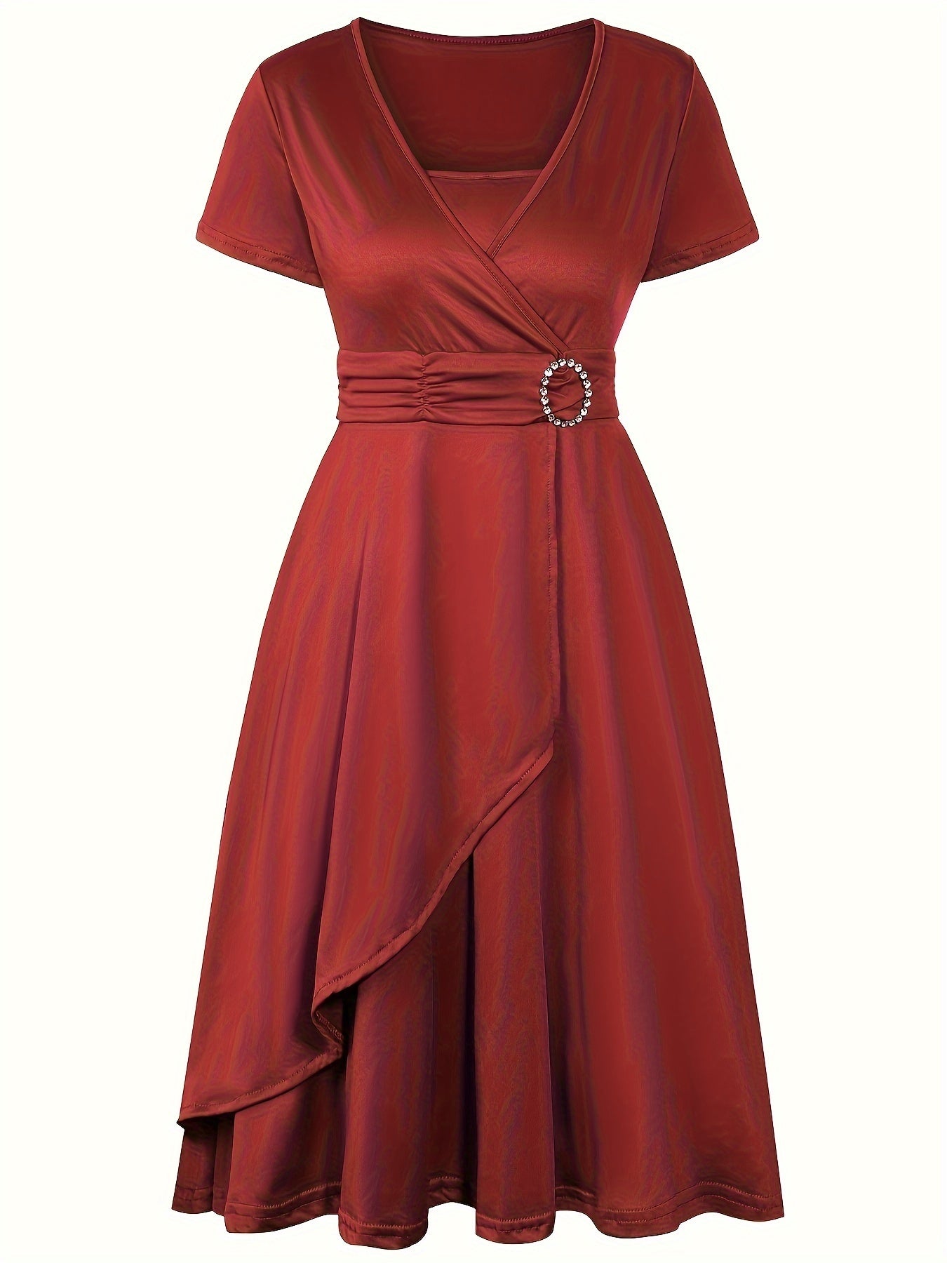 Elegant Women's Skinny Fit Rhinestone V-Neck Dress