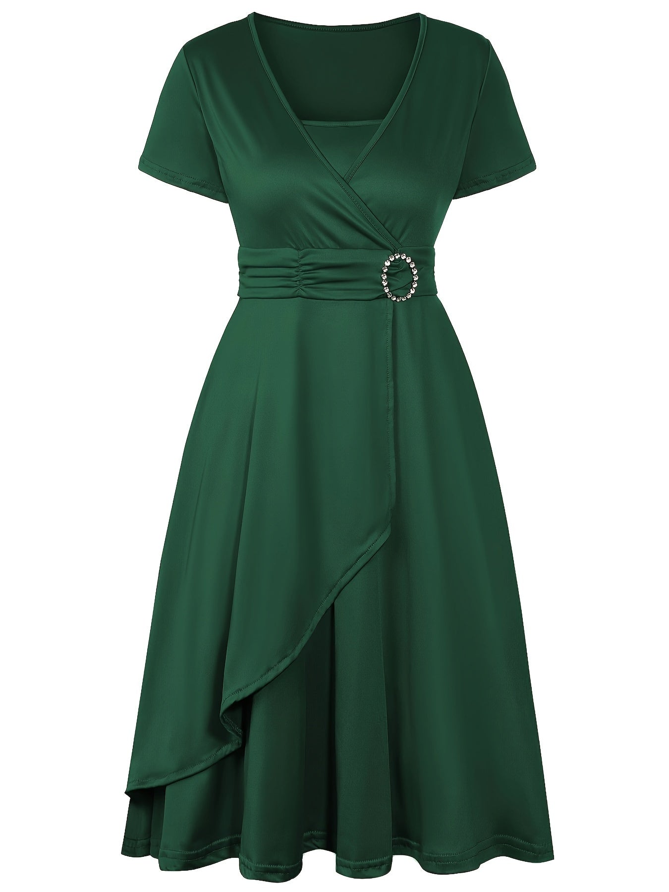 Elegant Women's Skinny Fit Rhinestone V-Neck Dress