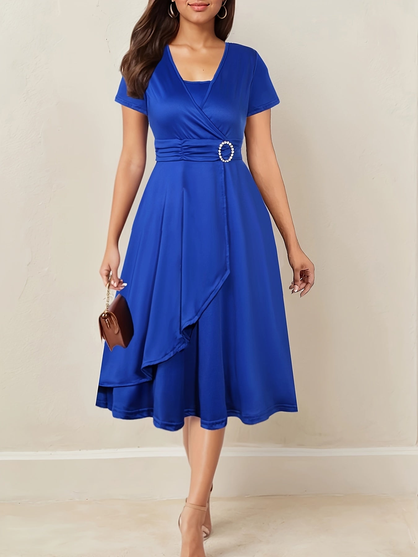 Elegant Women's Skinny Fit Rhinestone V-Neck Dress