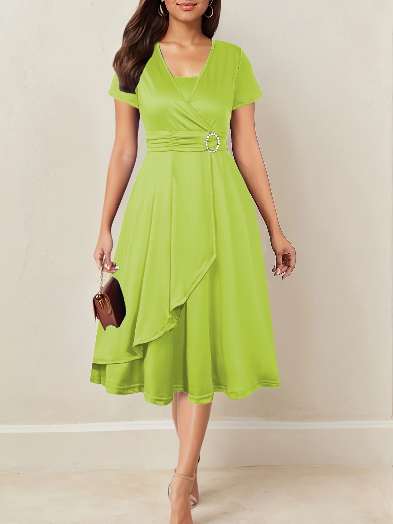 Elegant Women's Skinny Fit Rhinestone V-Neck Dress