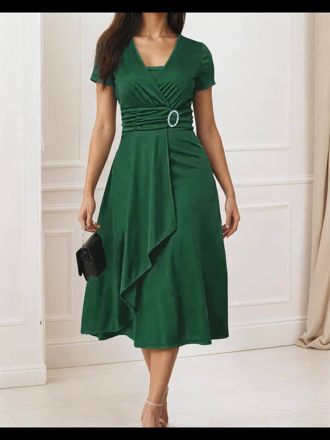 Elegant Women's Skinny Fit Rhinestone V-Neck Dress